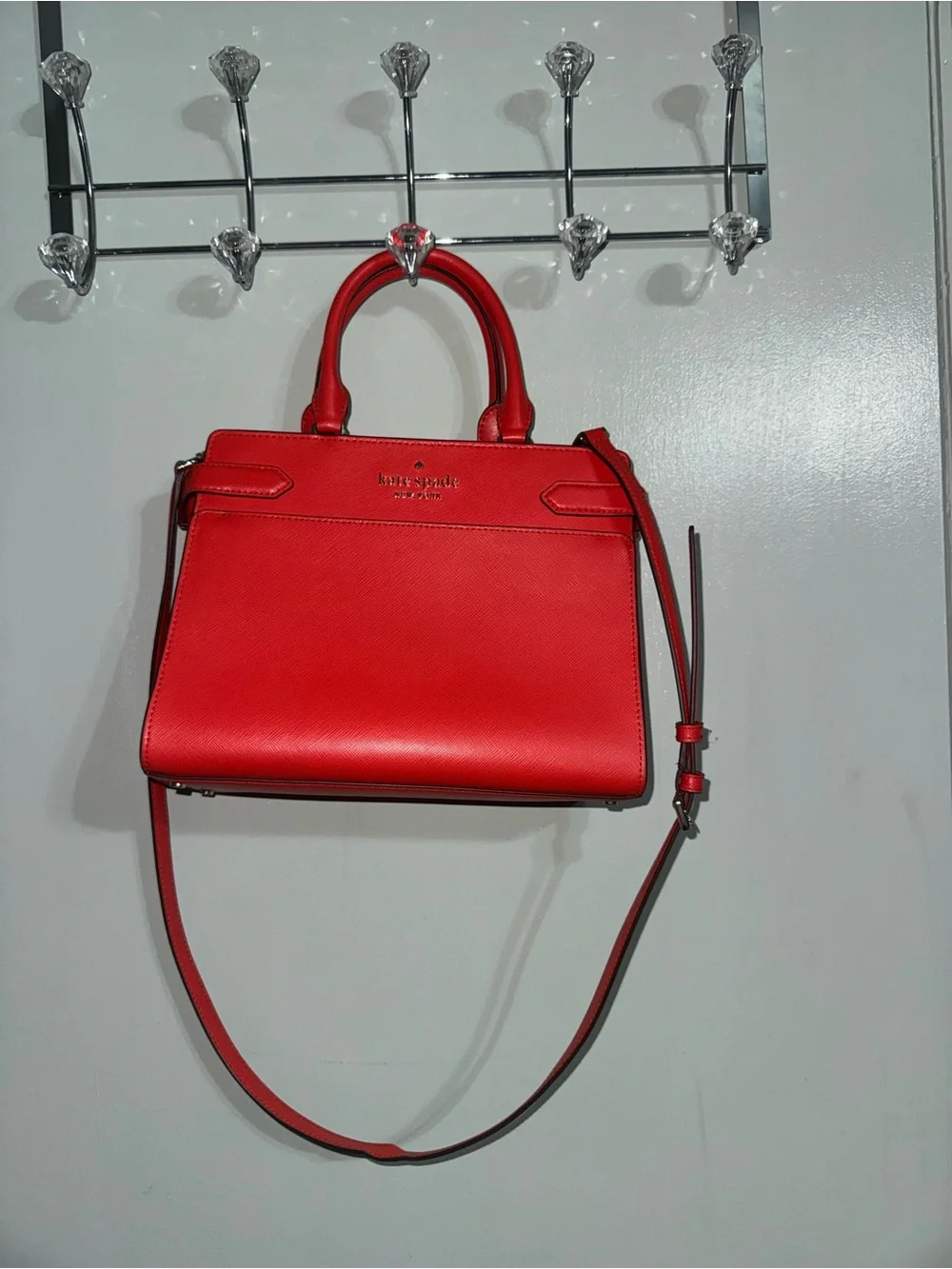 kate spade Red Leather Structured Satchel with Adjustable Strap